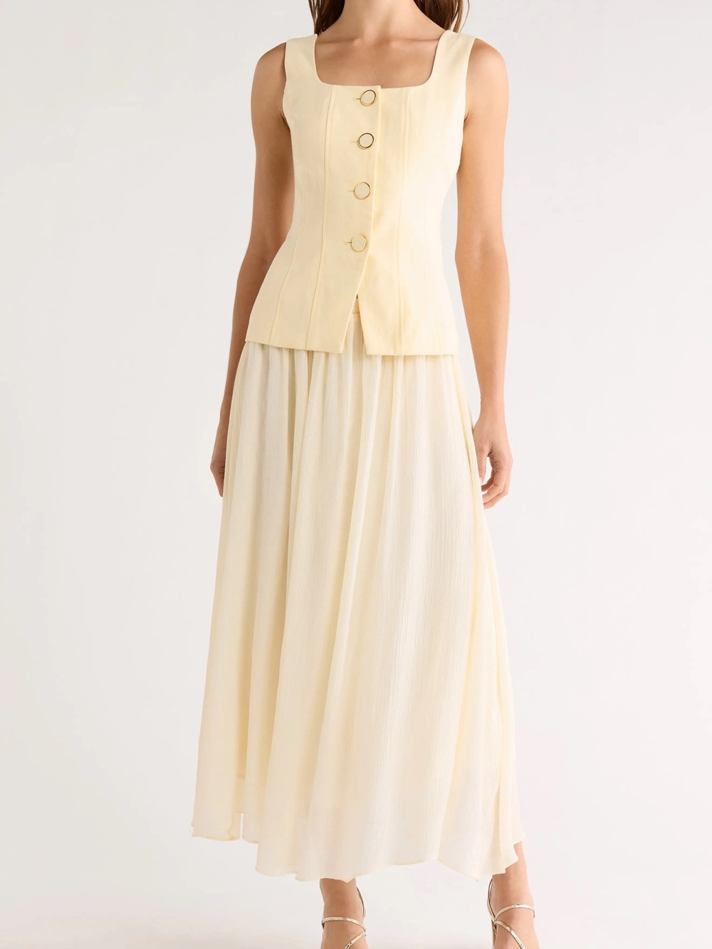 Moon River Light Yellow Sleeveless Two-Piece Maxi Dress Small NWT